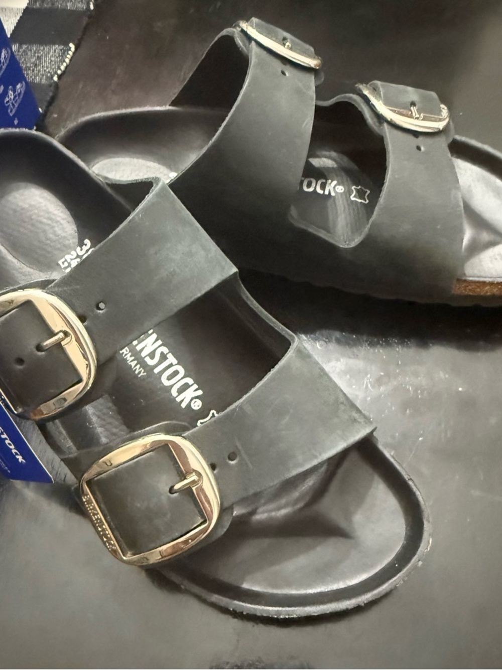 Birkenstock Arizona Two-Strap Sandal in Black with Silver Buckles